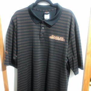 Harley Davidson men’s brown and black striped embroidered logo Polo Shirt